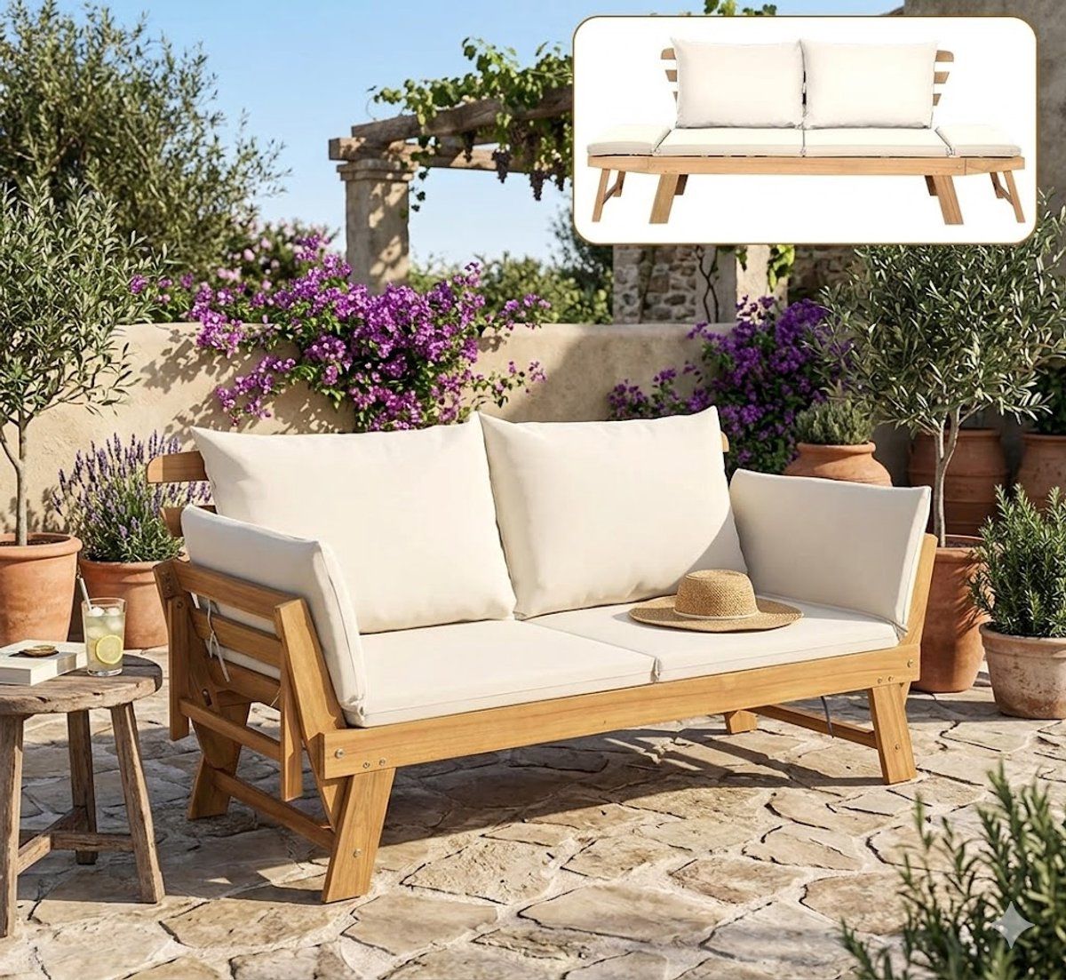 houten tuinbank met ligfunctie 160 205 x 74 x 66 cm