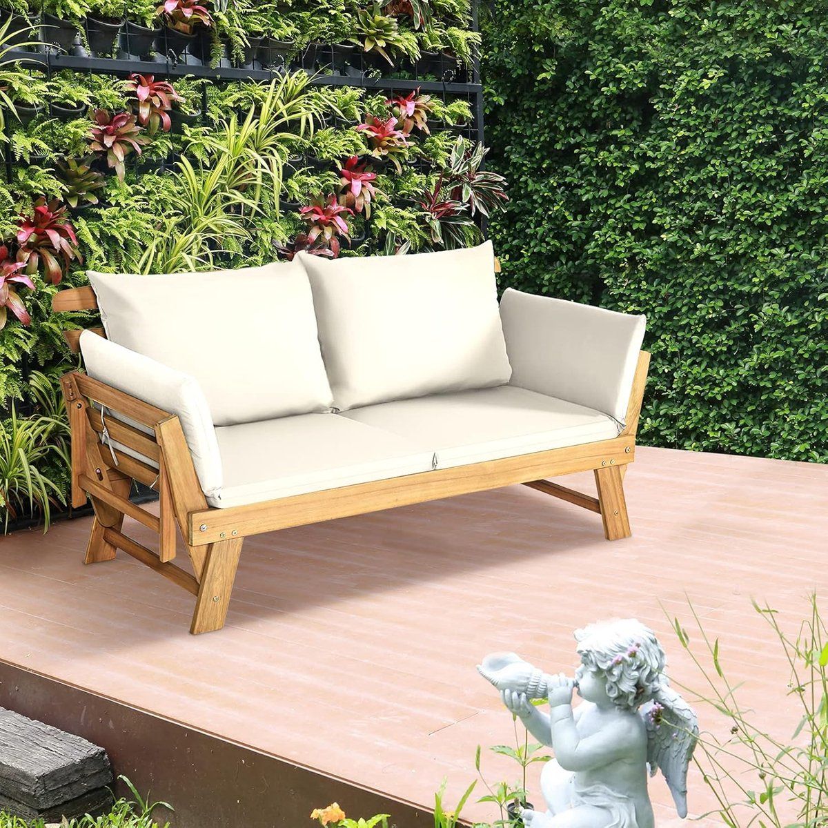 houten tuinbank met ligfunctie 198 x 75 x 75 cm