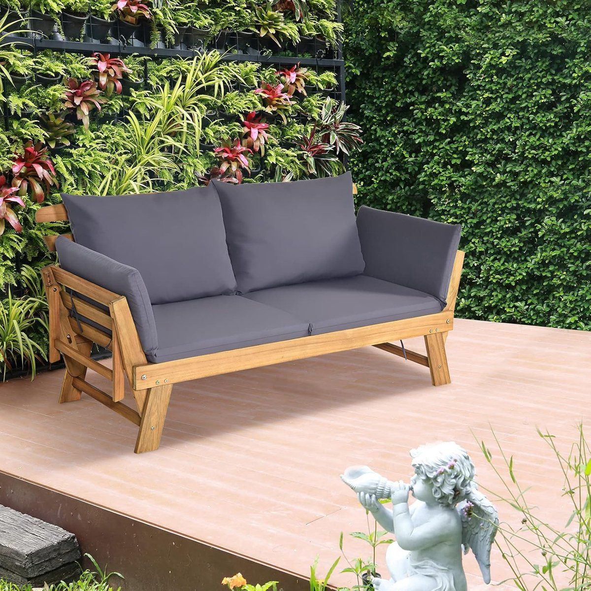 houten tuinbank met ligfunctie 198 x 75 x 75 cm