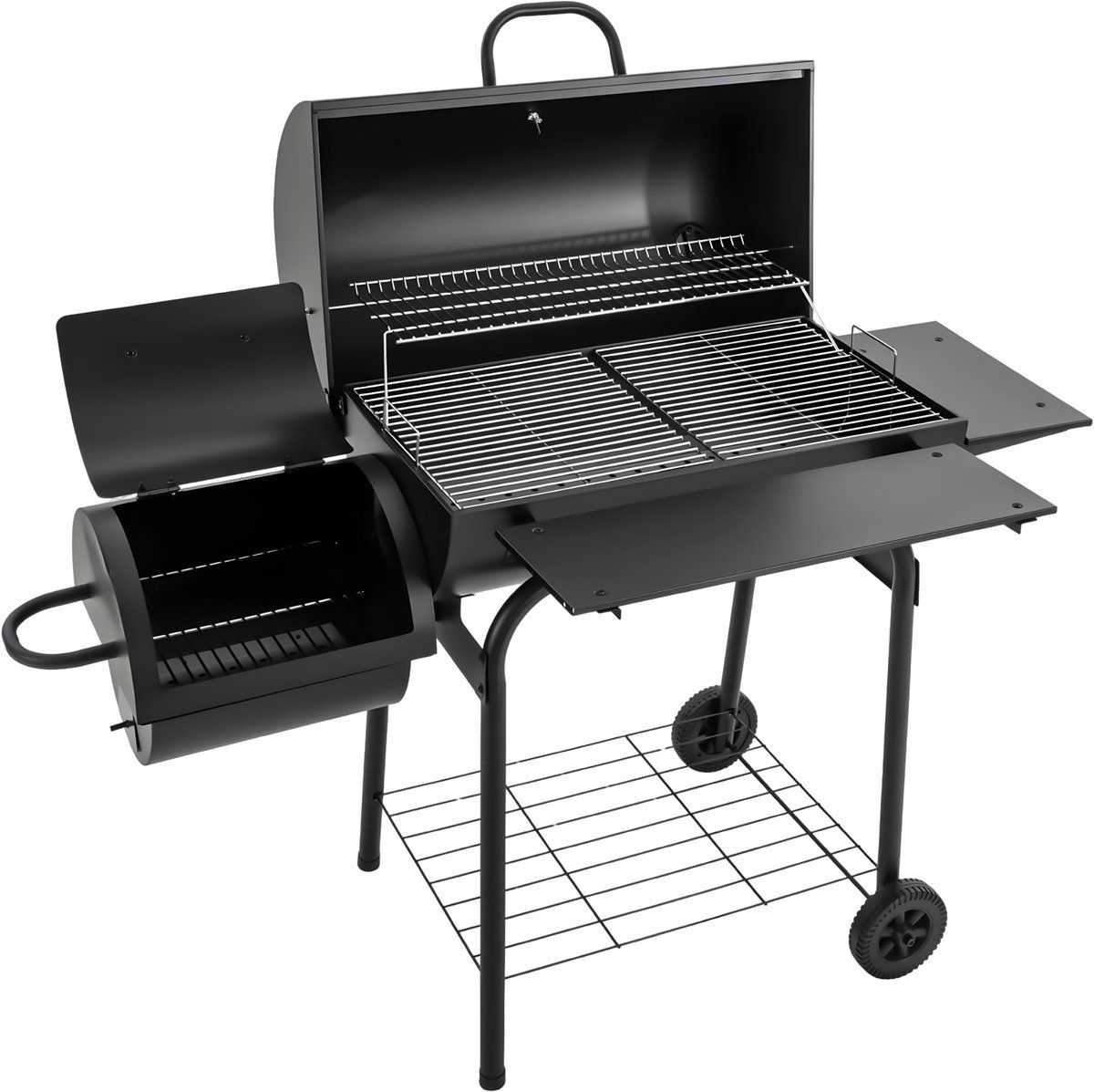 houtskool bbq grill deluxe met deksel en wielen