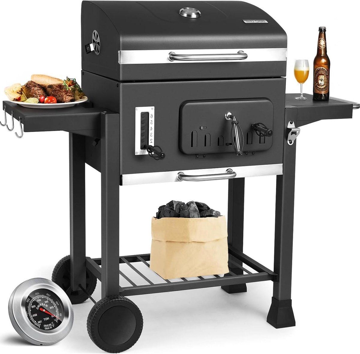 houtskool grill bbq trolley buiten koken verstelbare