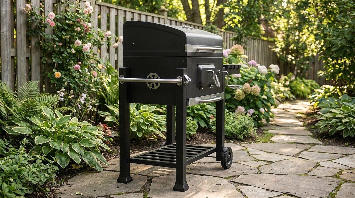 houtskoolbarbecue grillwagen met deksel en thermometer house&garden bbq grill