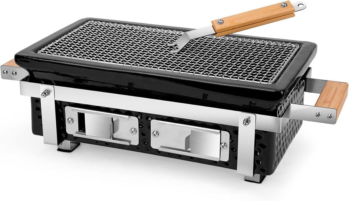 houtskoolbarbecues, keramiek tafelblad yakiniku grill, rechthoekig houtskoolgrill met houtskoolrooster