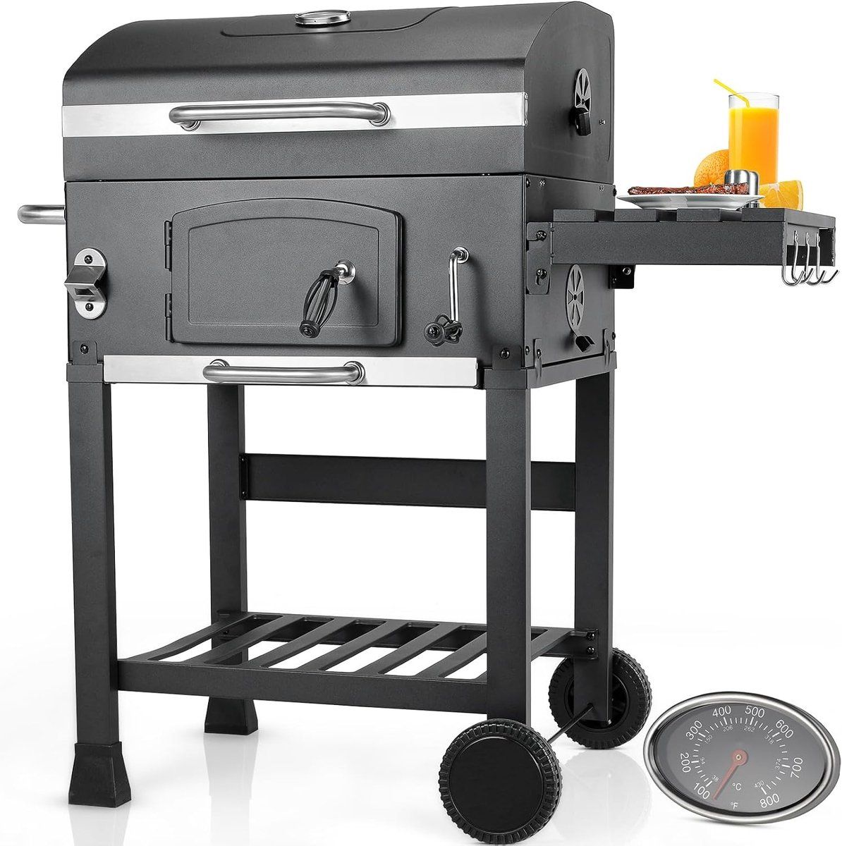 houtskoolgrill met deksel, grill grillwagen bbq smoker xl