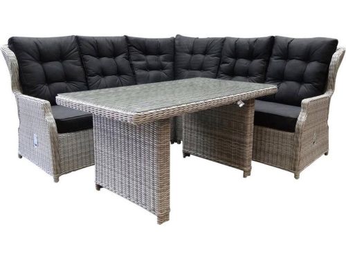 Ibiza hoek dining loungeset 4-delig verstelbaar wit grijs 120cm tafel