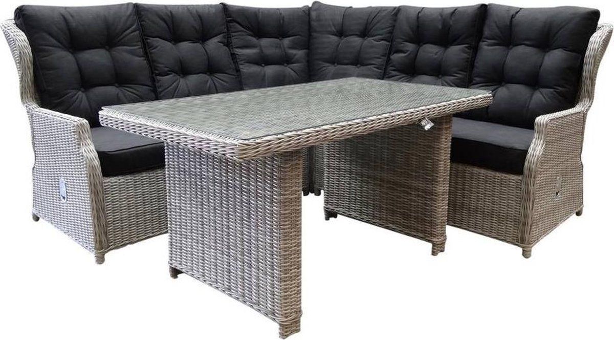 ibiza hoek dining loungeset 4 delig verstelbaar wit grijs 120cm tafel