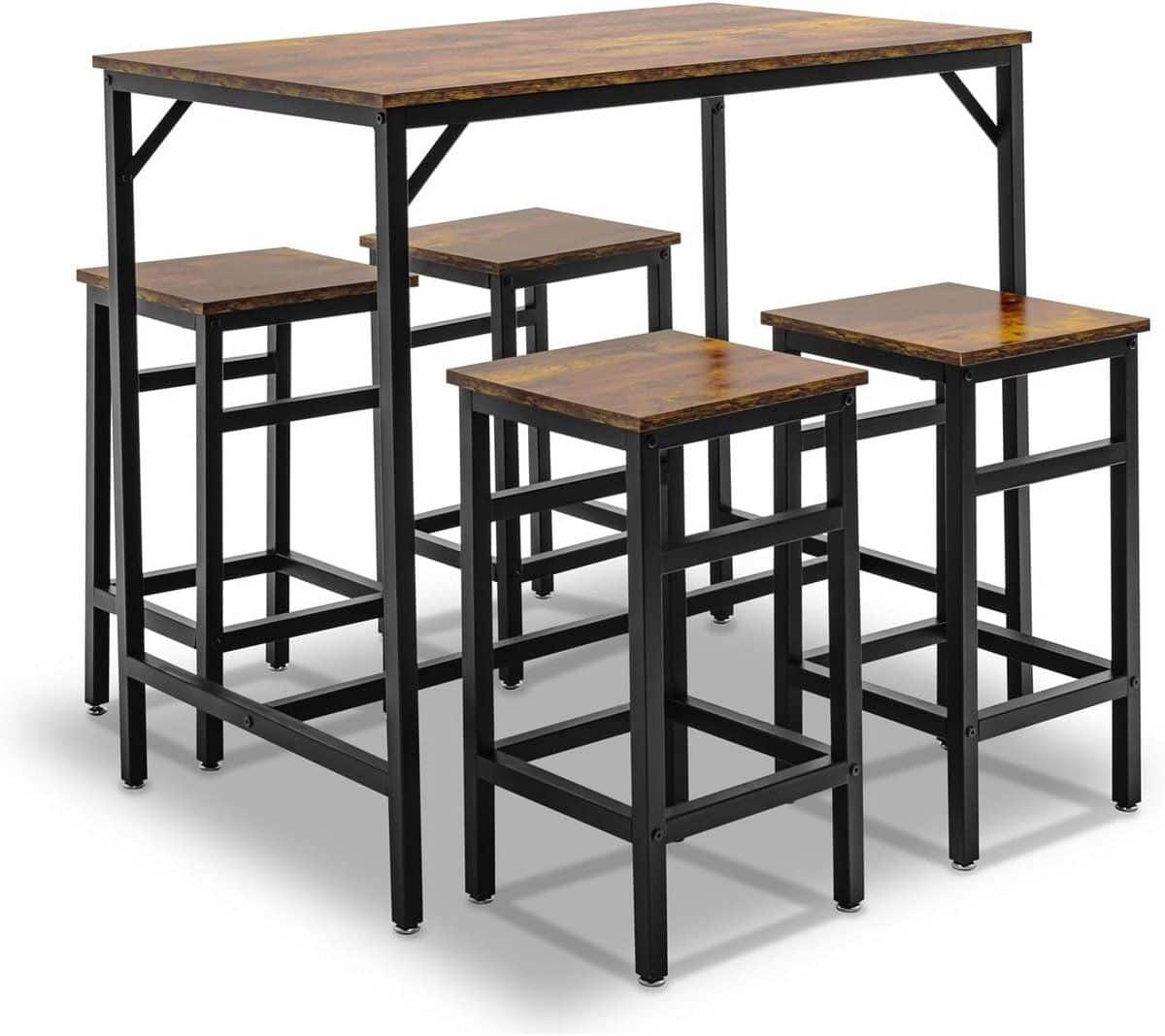 industrial barset met 4 barkrukken bruin