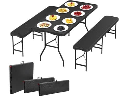 Inklapbaar, 3-delige set tafel en 2 x bierbanken