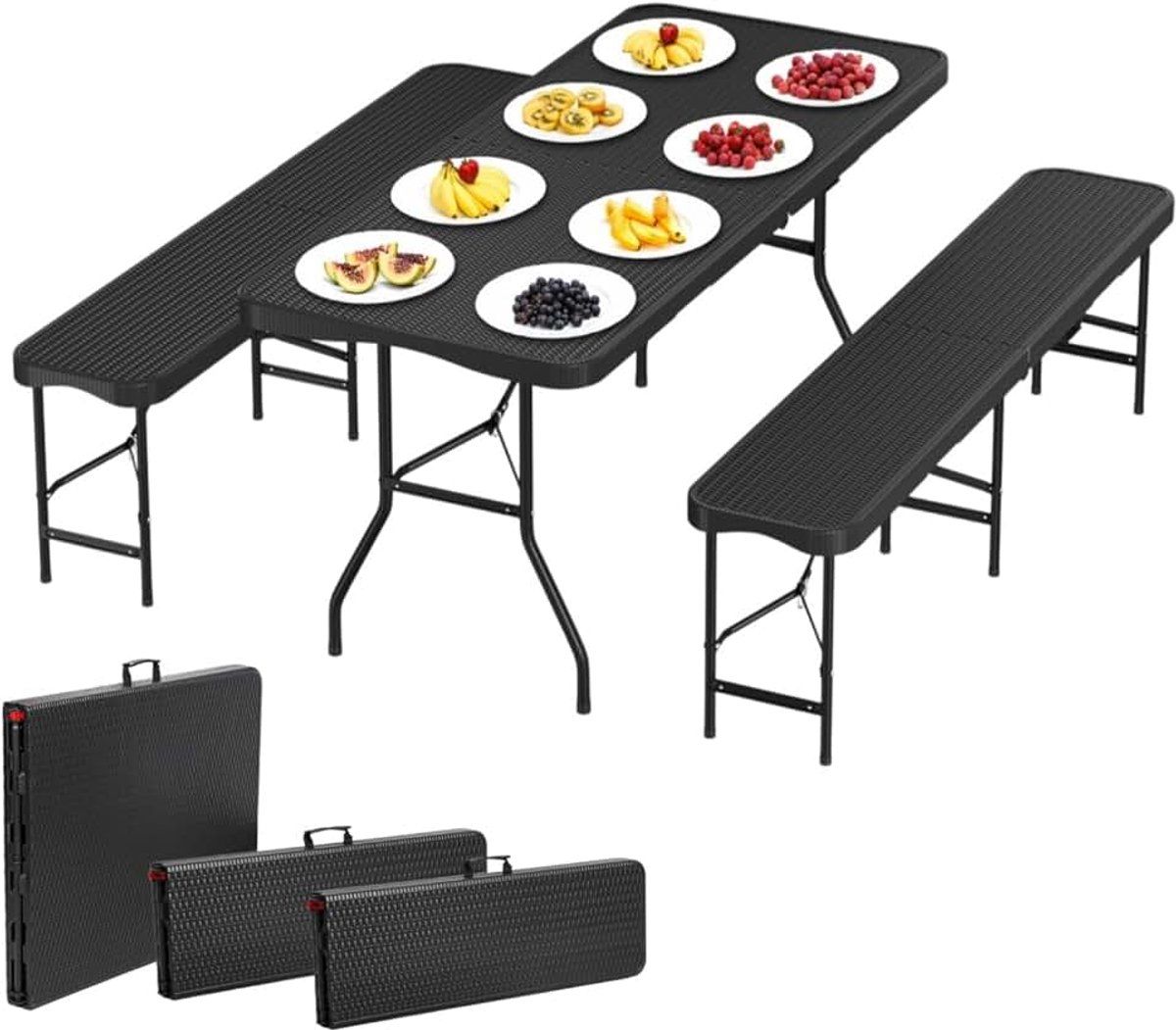inklapbaar, 3 delige set tafel en 2 x bierbanken