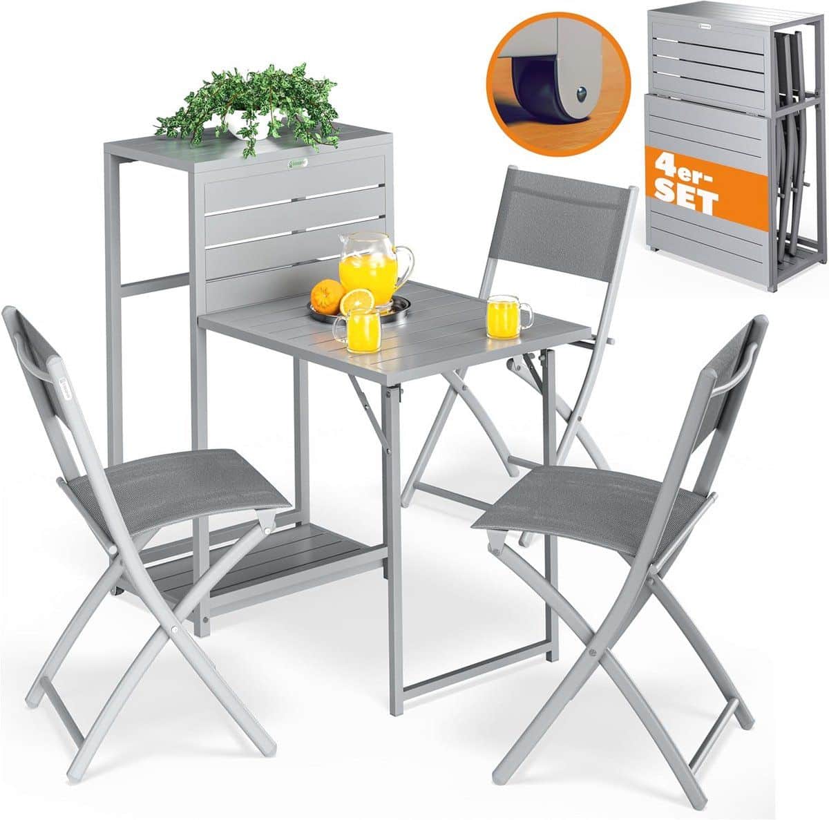 inklapbare balkonset met 3 stoelen en tafel ruimtebesparend meubilair