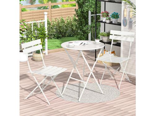 Inklapbare Bistroset Balkonmeubelset 3-Delig met Stoelen en Tafel Wit
