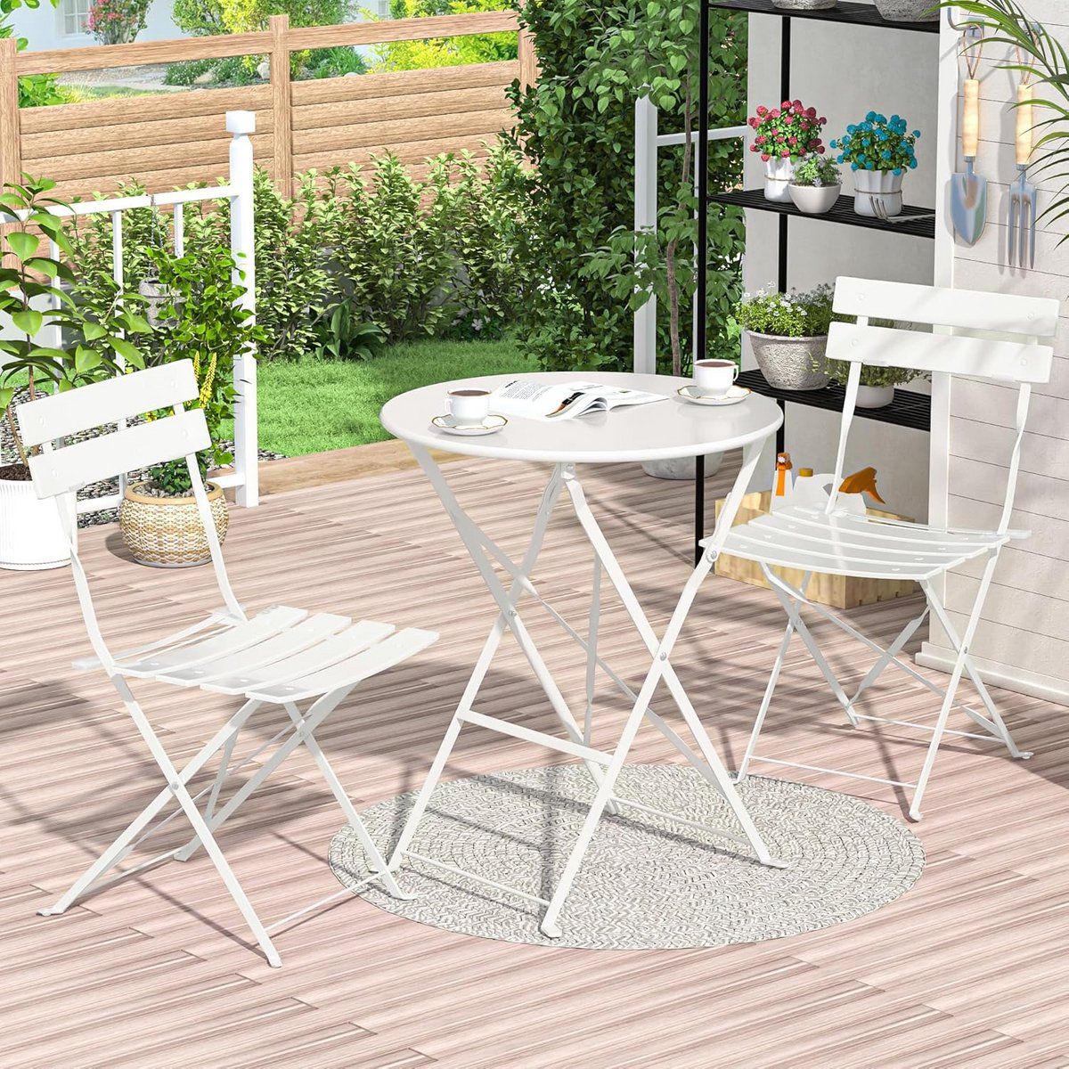 inklapbare bistroset balkonmeubelset 3 delig met stoelen en tafel wit