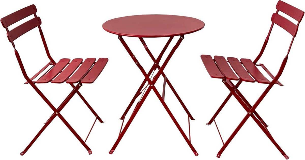 inklapbare bistroset rood tafel met 2 stoelen voor balkon