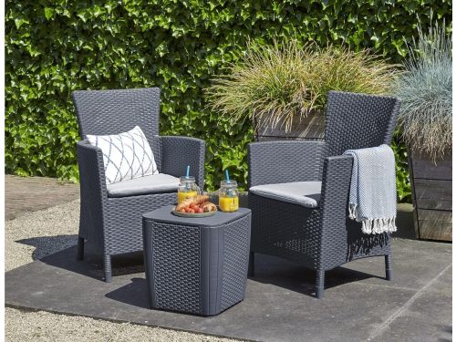 Iowa Balcony Rattan Balkonset 3-delig met Kussens - Grafiet /