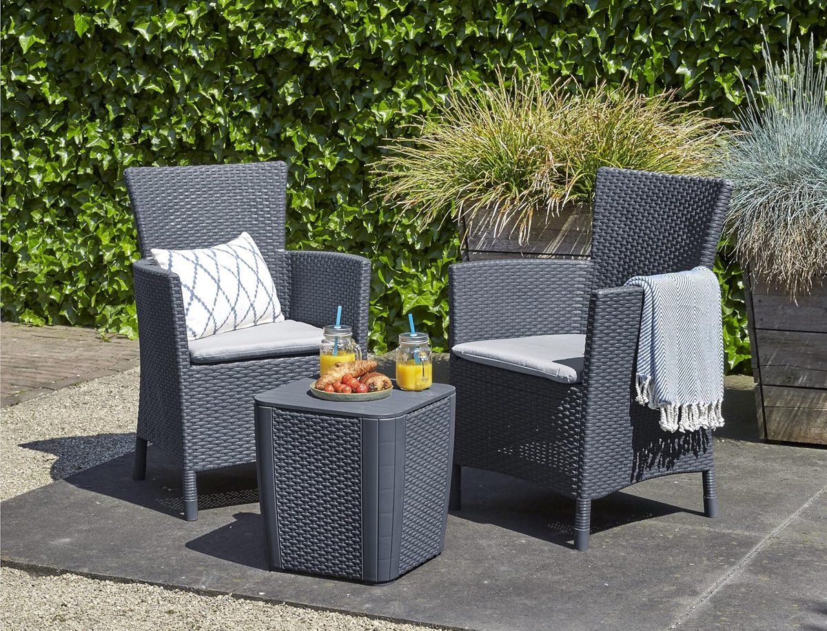 iowa balcony rattan balkonset 3 delig met kussens grafiet /