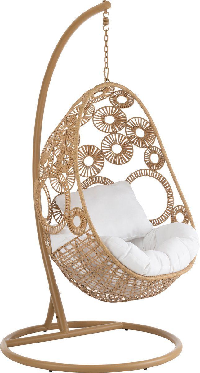 j line hangstoel + kussens bula metaal/riet beige