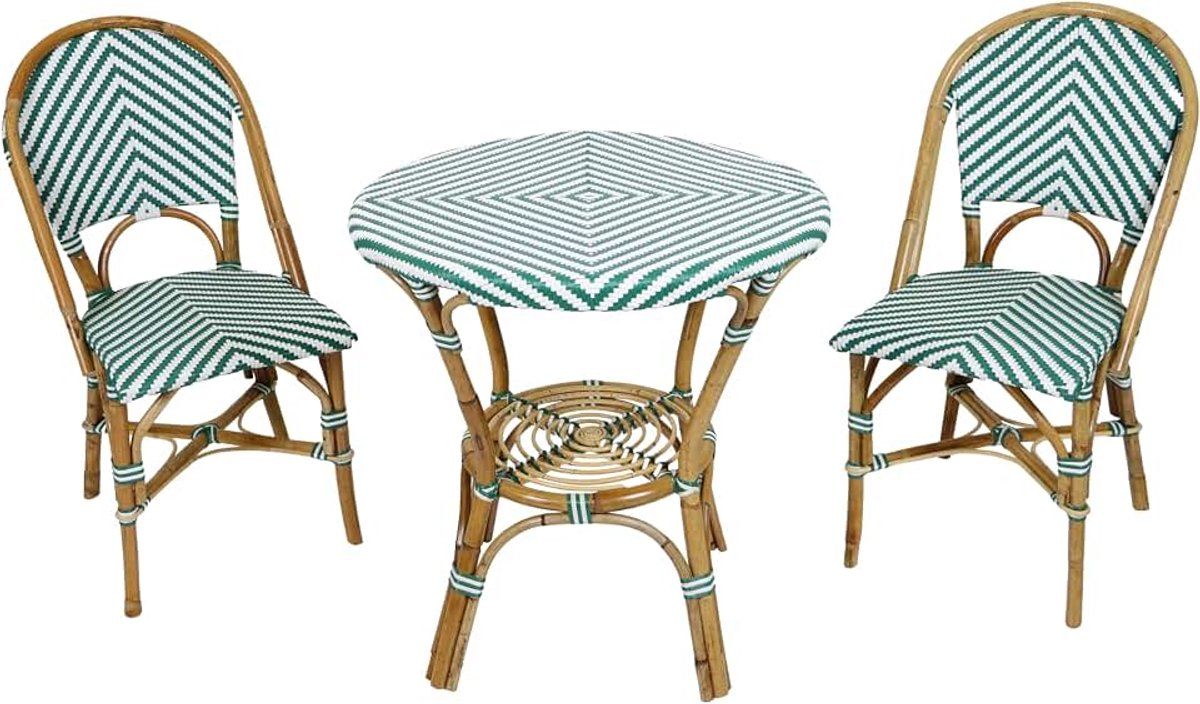 jacqueline 3 delige bistroset groen/wit | bistro set 2 stoelen en