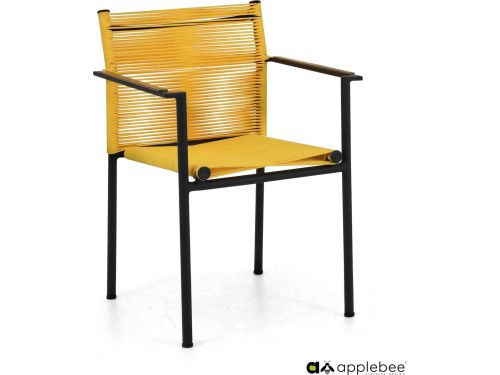 Jakarta dining armchair 56, base aluminium Black, rope weaving Lemon