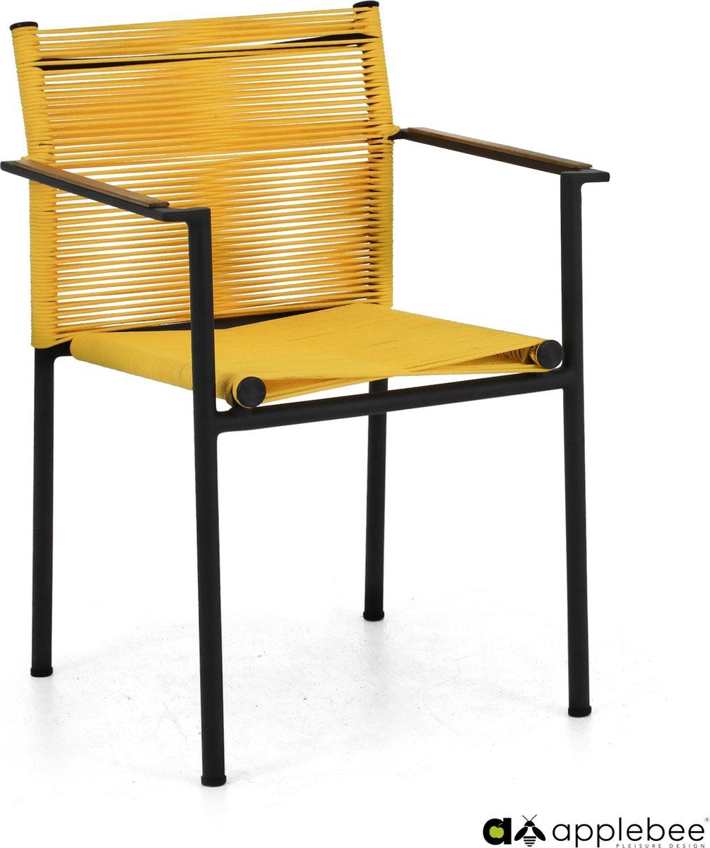 jakarta dining armchair 56, base aluminium black, rope weaving lemon