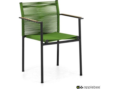 Jakarta dining armchair 56, base aluminium Black, rope weaving Olive