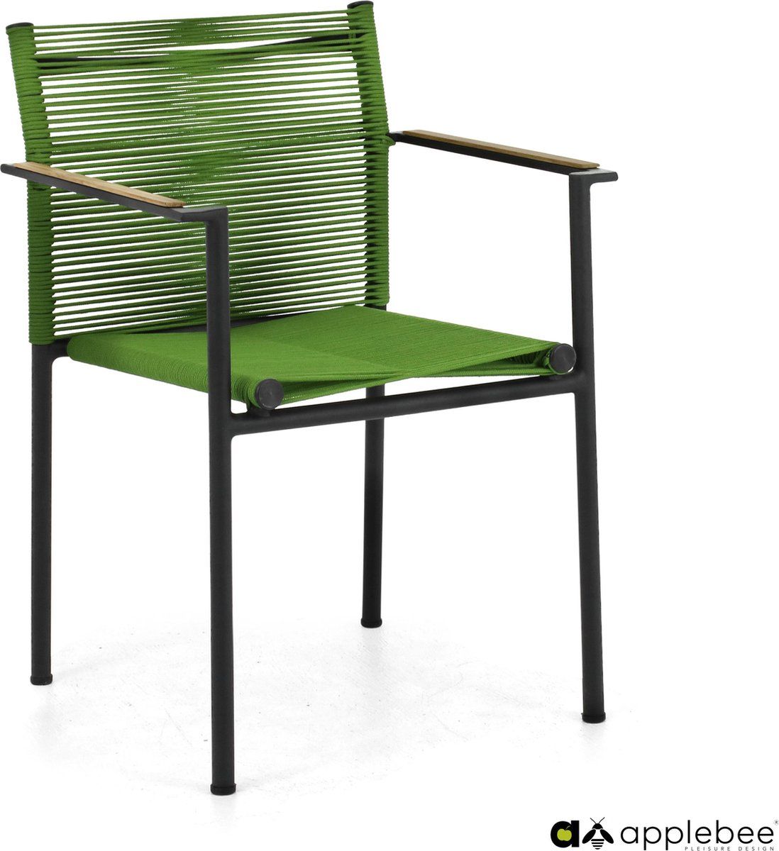 jakarta dining armchair 56, base aluminium black, rope weaving olive