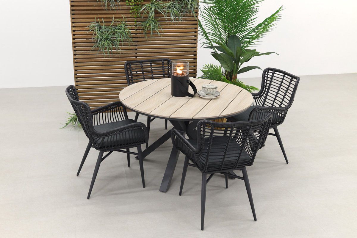jasmine black/gi edison 4 persoons ronde dining tuinset Ø122 cm.