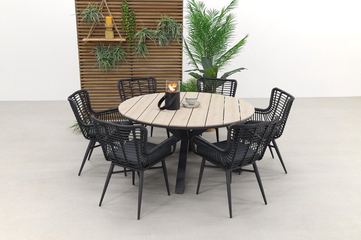 jasmine black/gi edison 6 persoons ronde dining tuinset Ø148 cm.