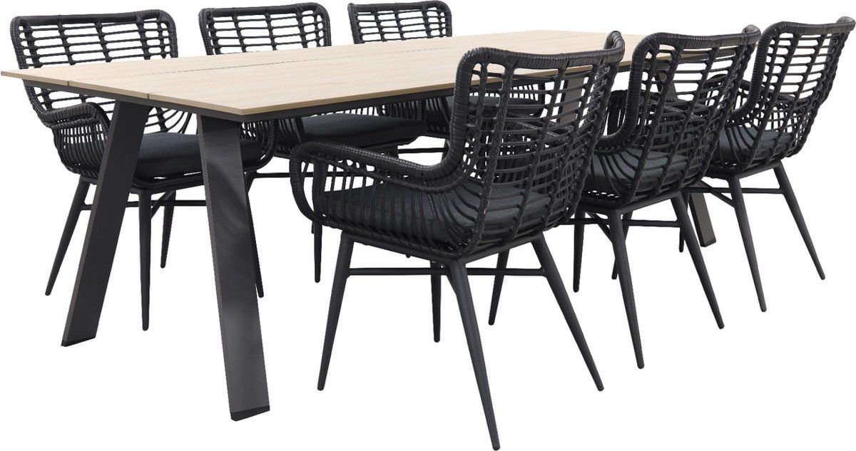 jasmine black/gi nevada 6 persoons dining tuinset 240×100 cm.