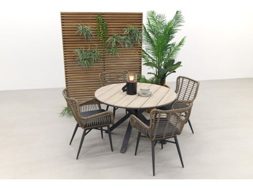 Jasmine Naturel/GI Edison 4-persoons ronde dining tuinset Ø122 cm.