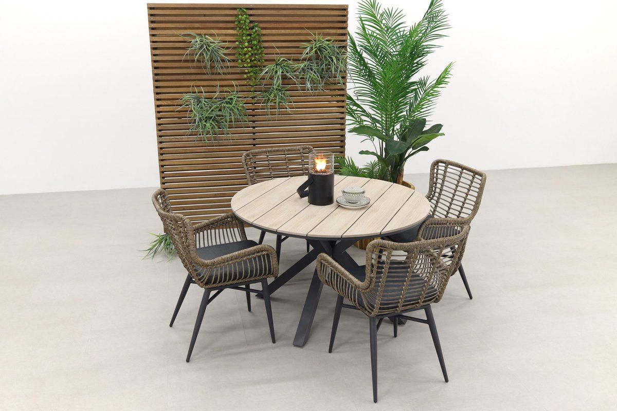 jasmine naturel/gi edison 4 persoons ronde dining tuinset Ø122 cm.
