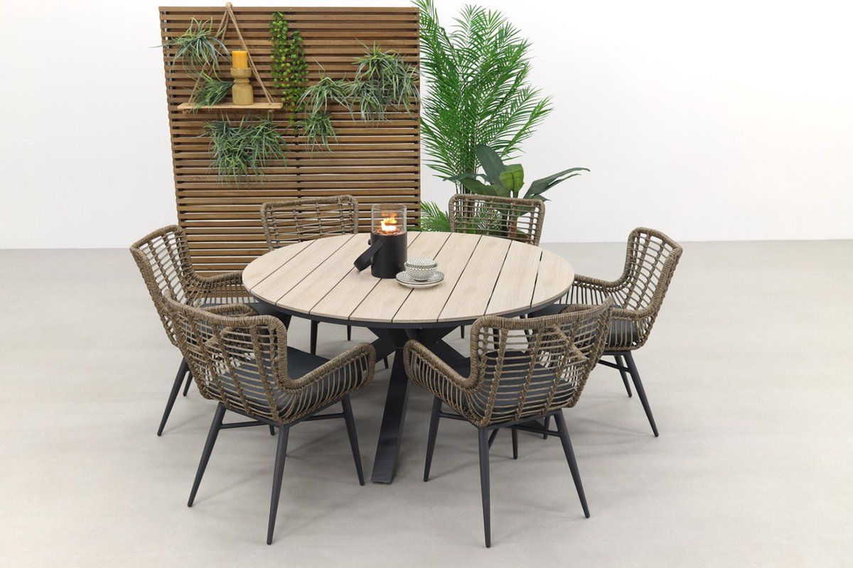 jasmine naturel/gi edison 6 persoons ronde dining tuinset Ø148 cm.