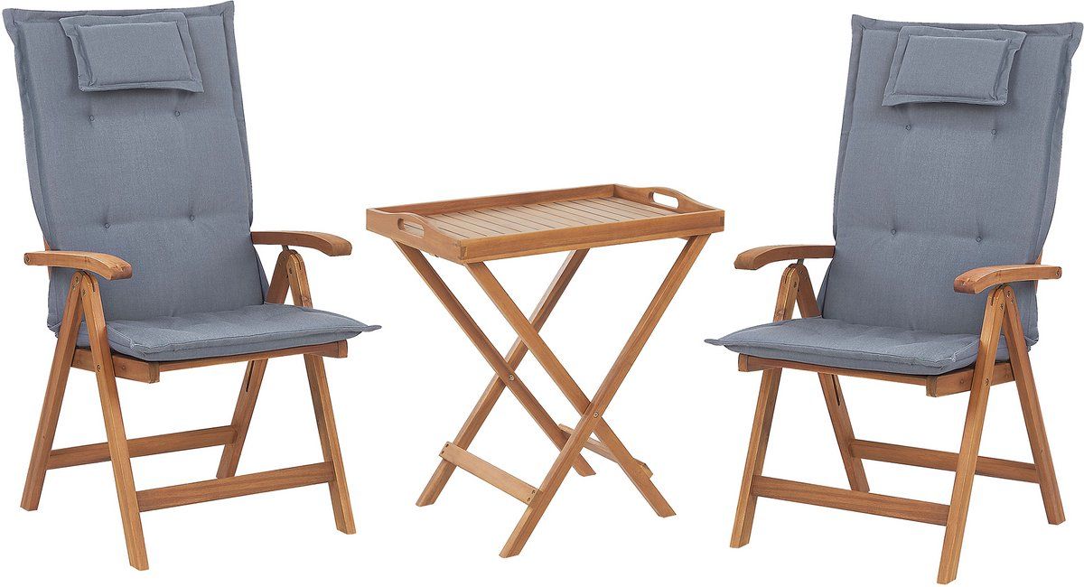 java bistroset voor 2 lichte houtkleur/blauw acaciahout