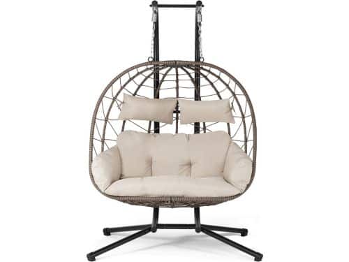 Juskys Polyrotan Dubbele Hangstoel Aria - Beige - Incl. Onderstel