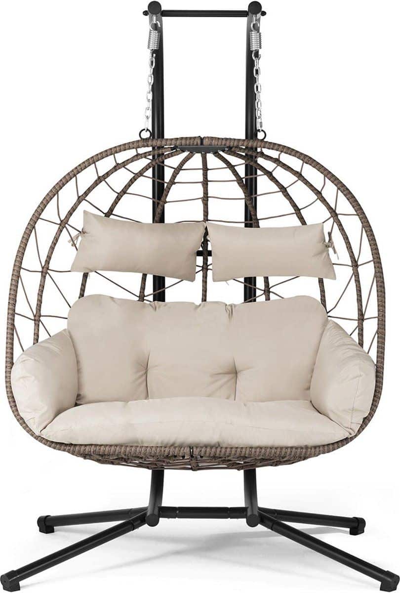 juskys polyrotan dubbele hangstoel aria beige incl. onderstel