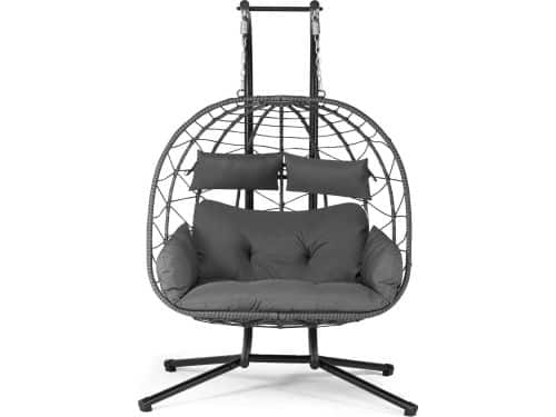 Juskys Polyrotan Dubbele Hangstoel Aria - Donkergrijs - Incl. Onderstel