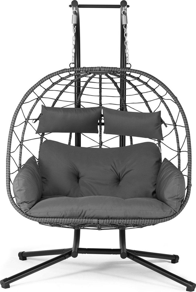 juskys polyrotan dubbele hangstoel aria donkergrijs incl. onderstel