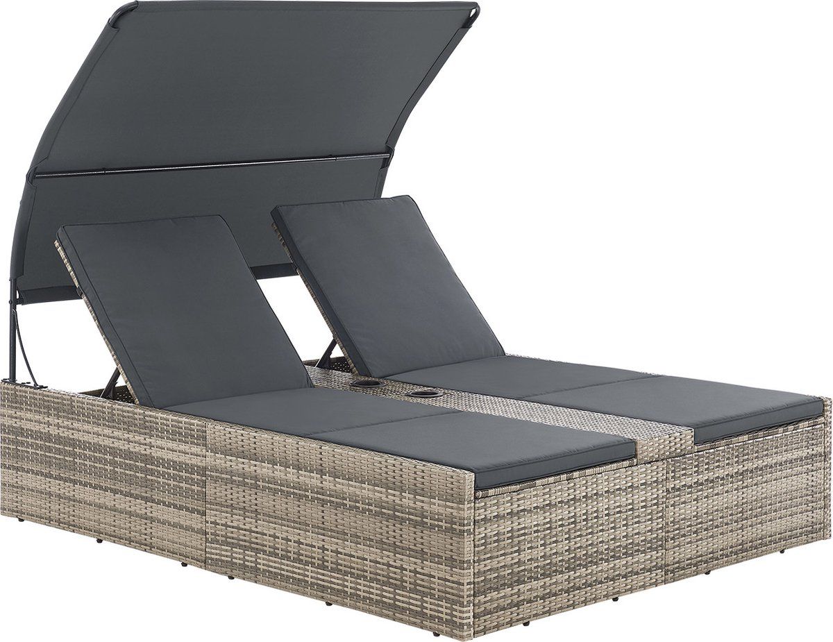 juskys polyrotan loungebed / ligbed syros grijs 2