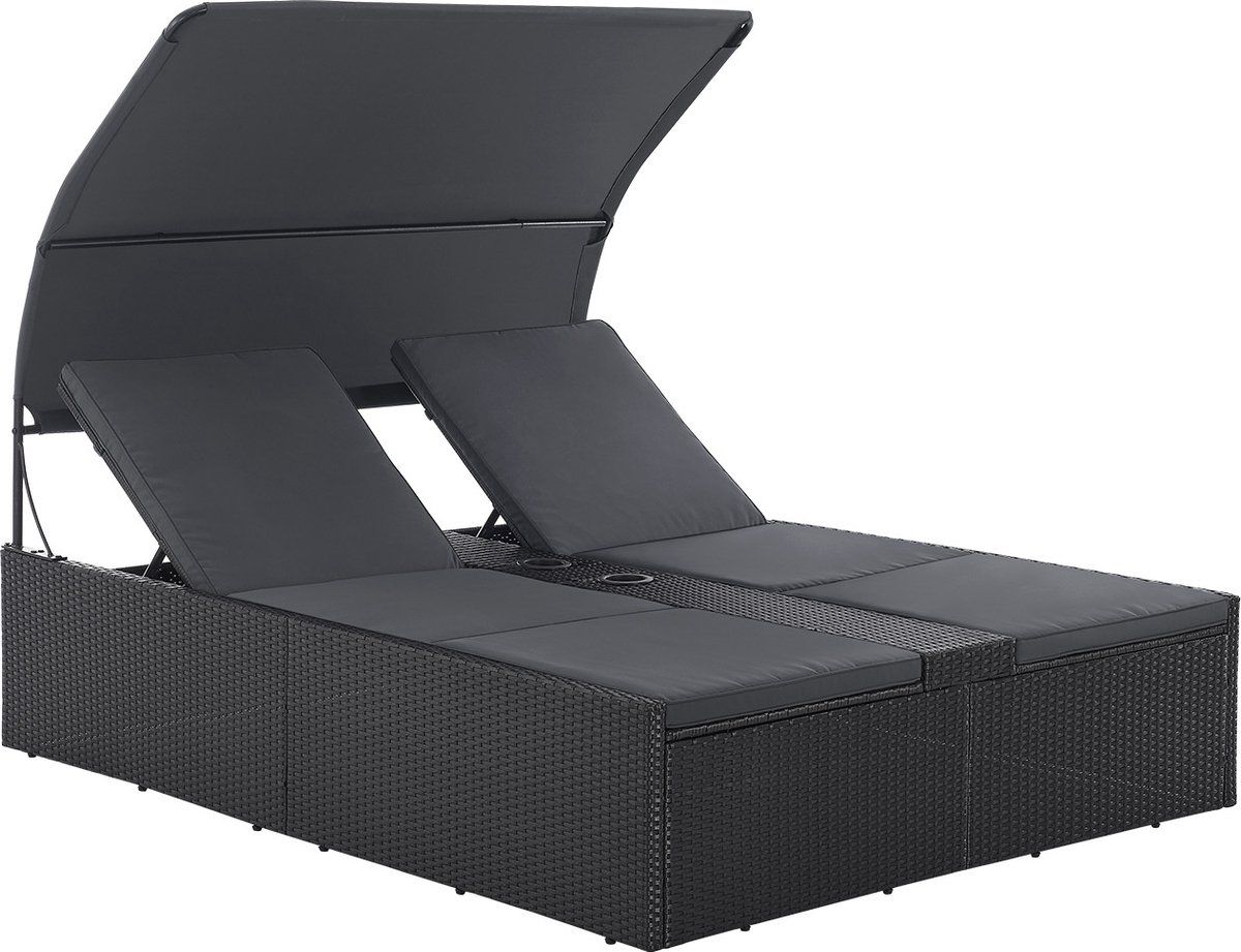 juskys polyrotan loungebed / ligbed syros zwart 2