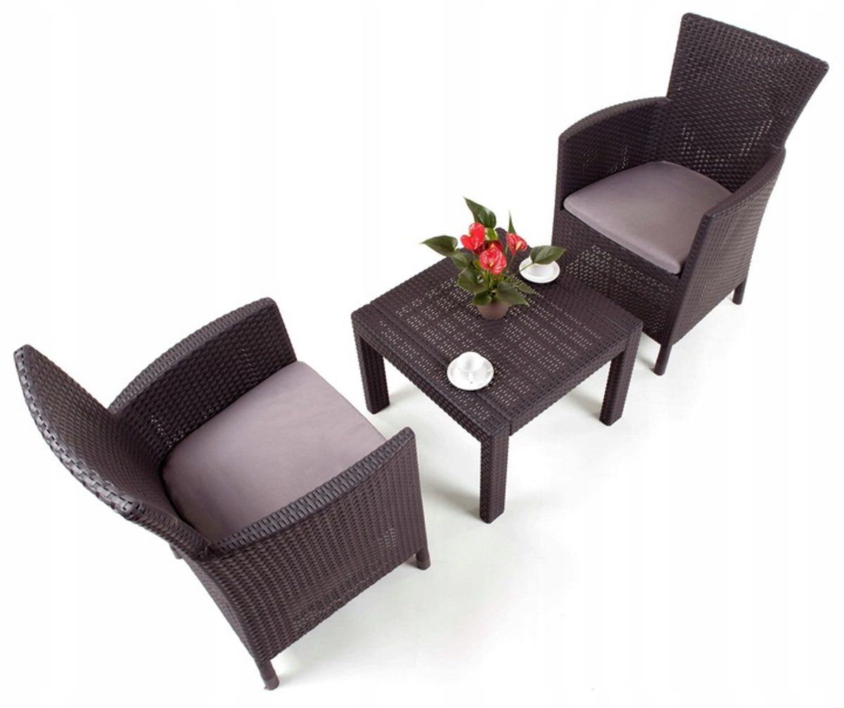 keter tuinmeubel set, twee fauteuils, tafel, bruin beige, rosario balkonset