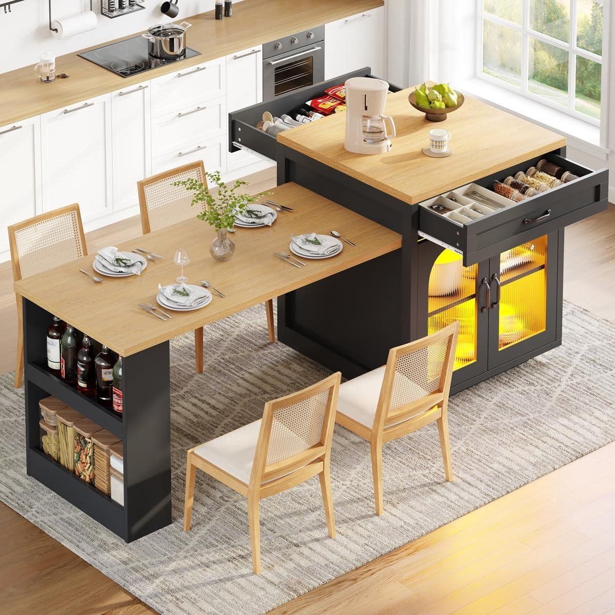 keukeneiland met verlichting dressoir bartafel keuken organiseren