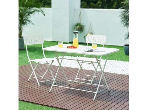 Klaptafel Sande tuintafel metaal vierkant 71x110x70 cm wit [en.casa]