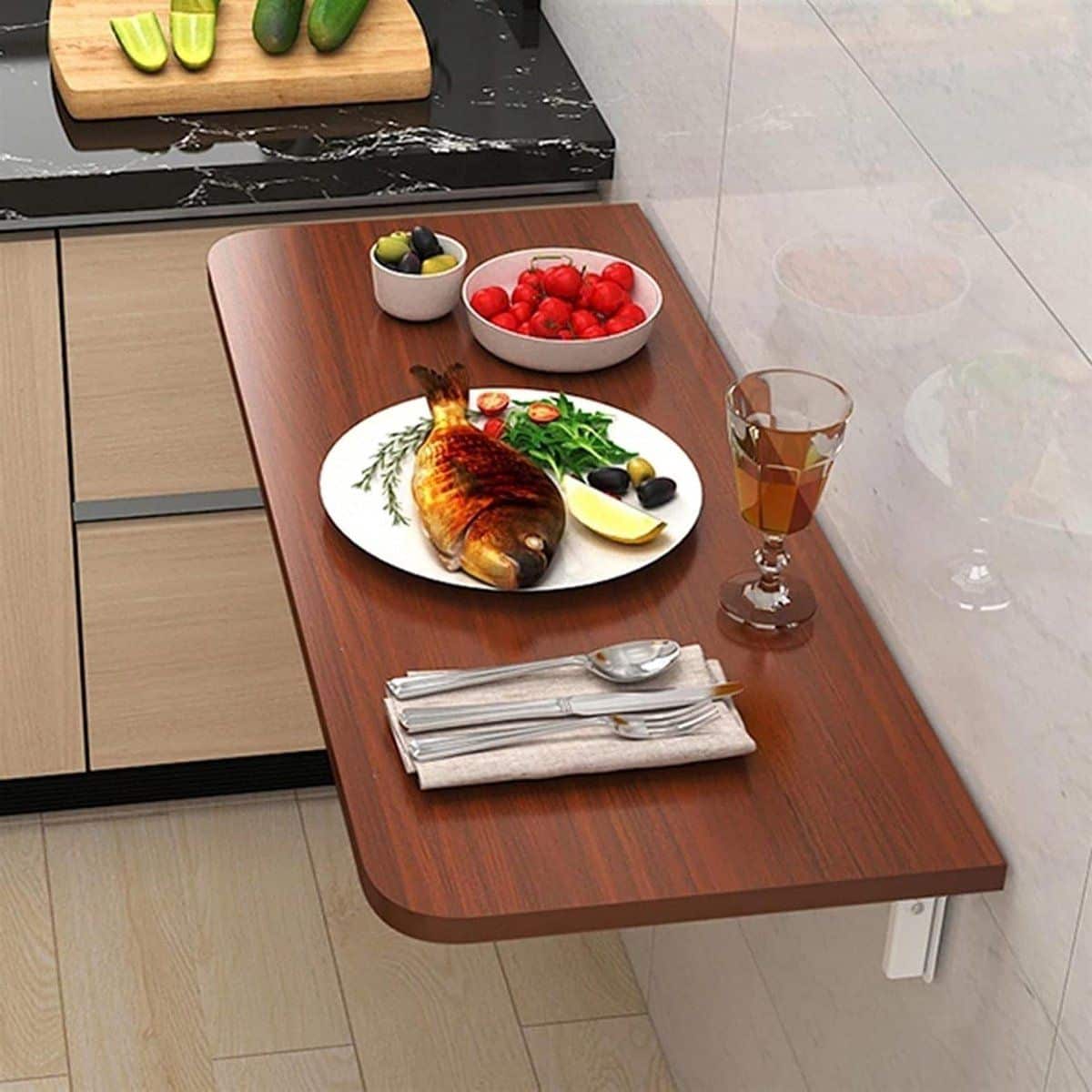 klaptafel wandtafel inklapbaar ruimtebesparend werken met ontgrendelingsmechanisme