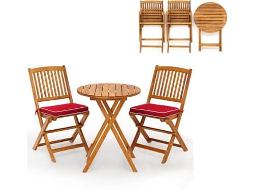 KOMFOTTEU 3-delige Bistroset inklapbaar - Balkonmeubel hout - Tuinmeubelset met
