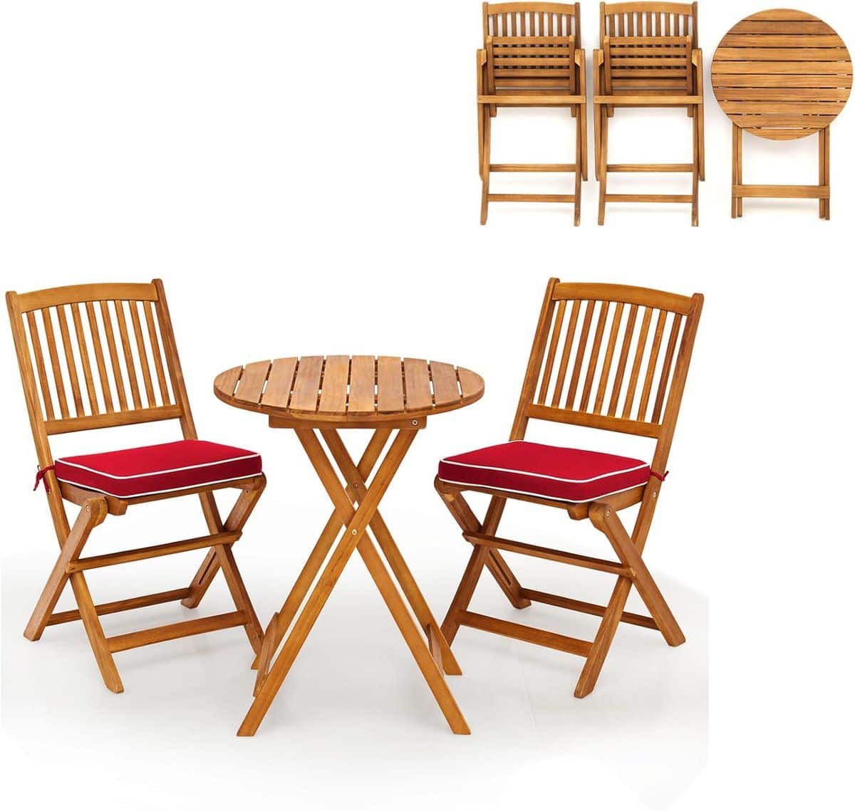 komfotteu 3 delige bistroset inklapbaar balkonmeubel hout tuinmeubelset met