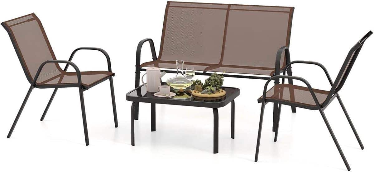 komfotteu 4 delige balkonset, tuinmeubelset voor 4 personen, tuingarnituur met 2