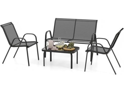 KOMFOTTEU 4-delige balkonset, tuinmeubelset voor 4 personen, tuingarnituur met 2
