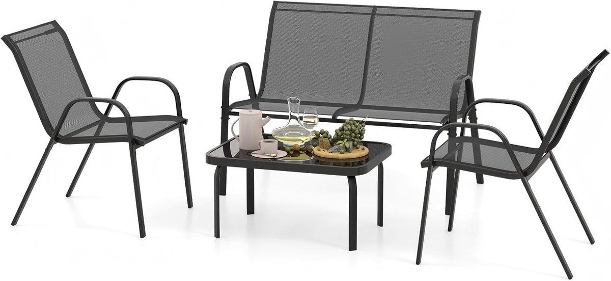 komfotteu 4 delige balkonset, tuinmeubelset voor 4 personen, tuingarnituur met 2