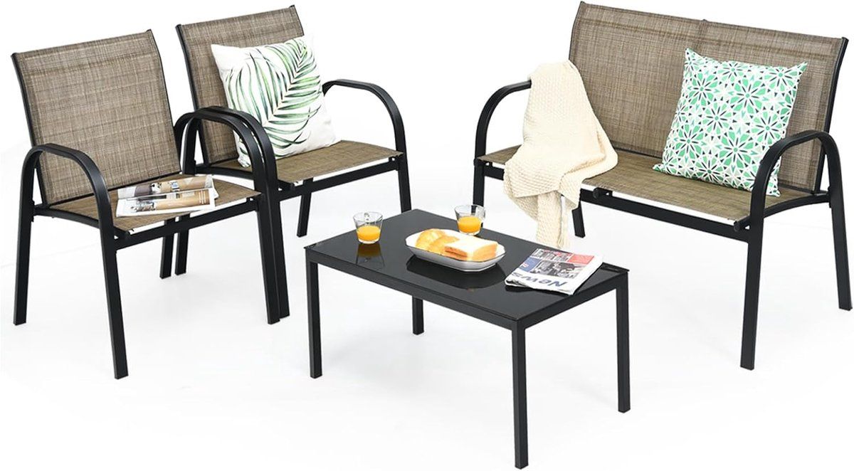 komfotteu 4 delige tuinmeubelset, balkonset voor 4 personen, tuingarnituur met 2