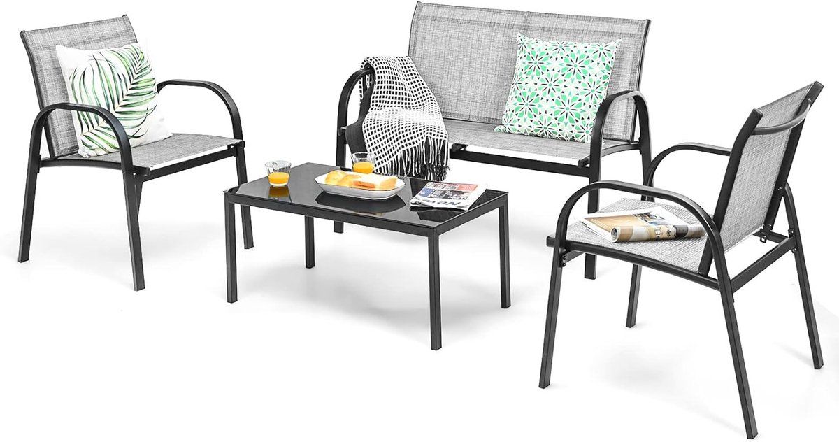 komfotteu 4 delige tuinmeubelset, balkonset voor 4 personen, tuingarnituur met 2