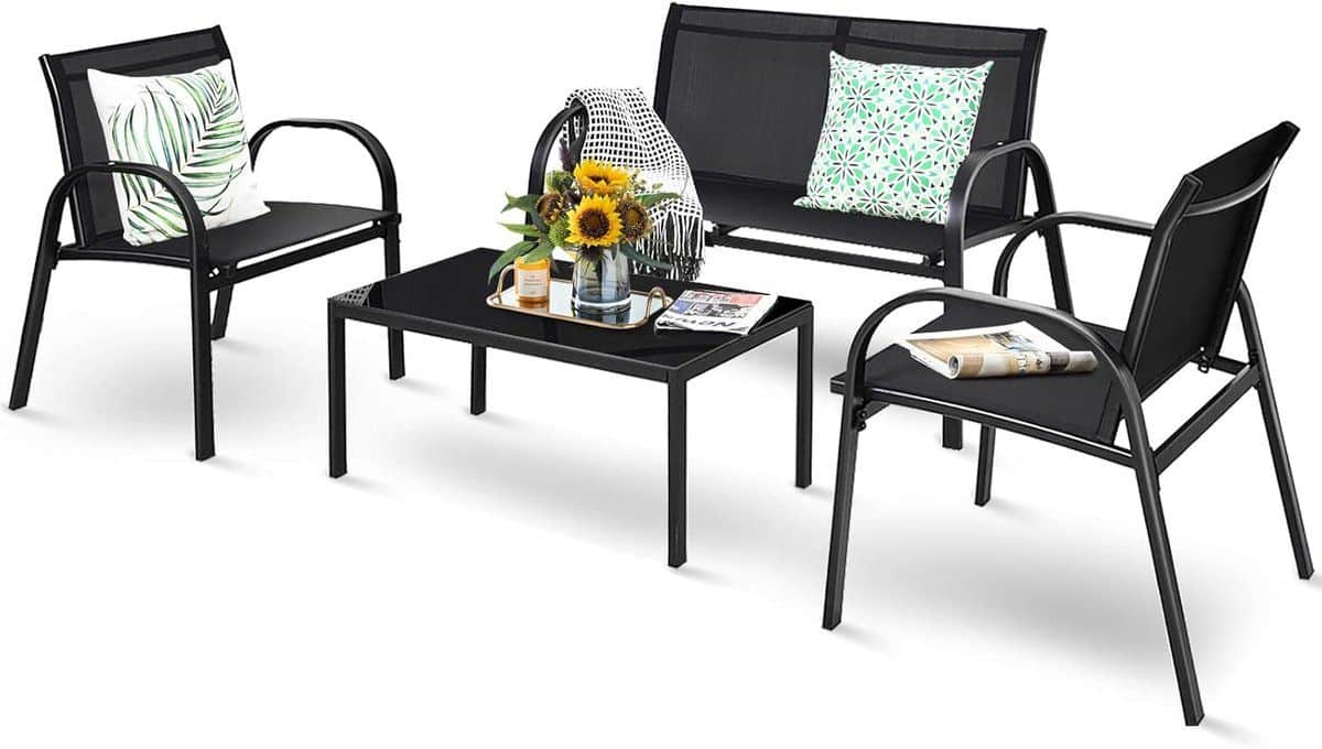 komfotteu 4 delige tuinmeubelset, balkonset voor 4 personen, tuingarnituur met 2